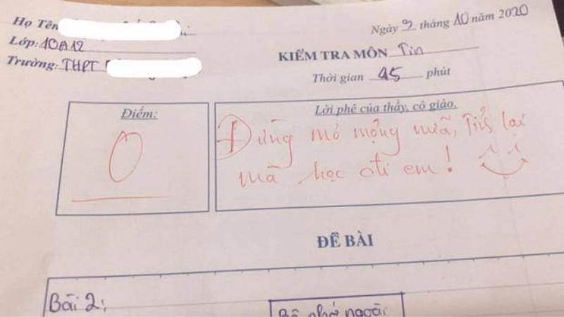Bị 0 điểm có sao không?