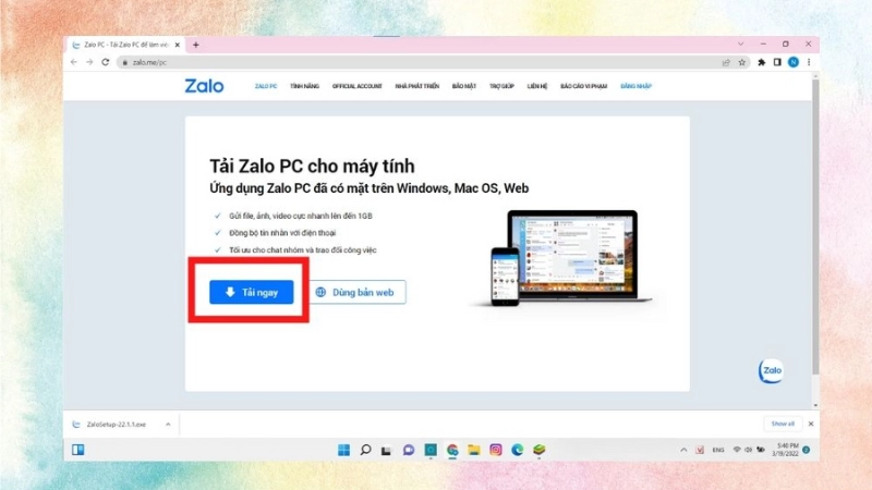 Cách tải Zalo cho máy tính