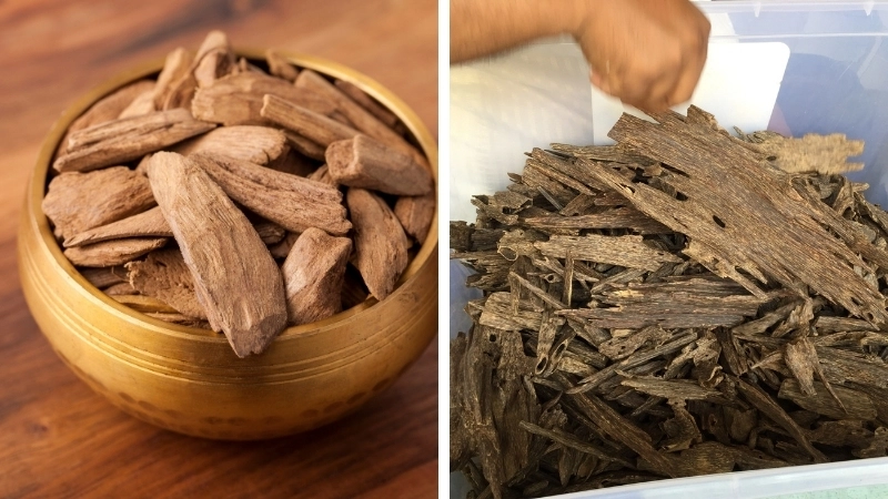 Cận cảnh một mảnh trầm hương với những vân gỗ và màu sắc đặc trưng 
