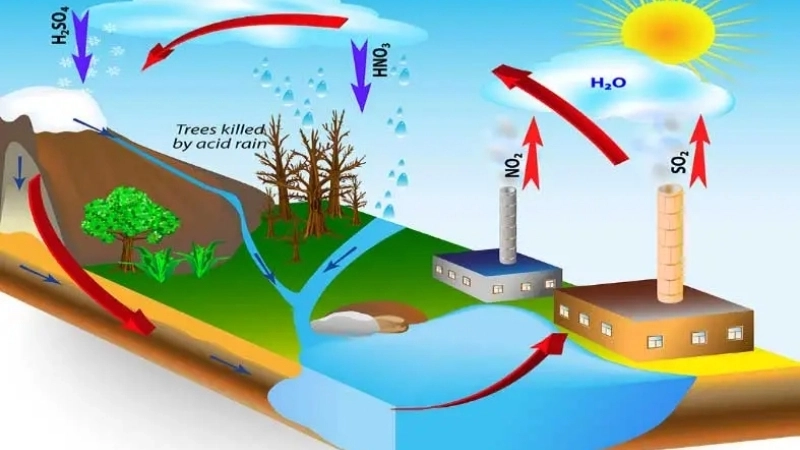 Khói bụi từ nhà máy công nghiệp, một trong những tác nhân chính khiến mưa axit hình thành