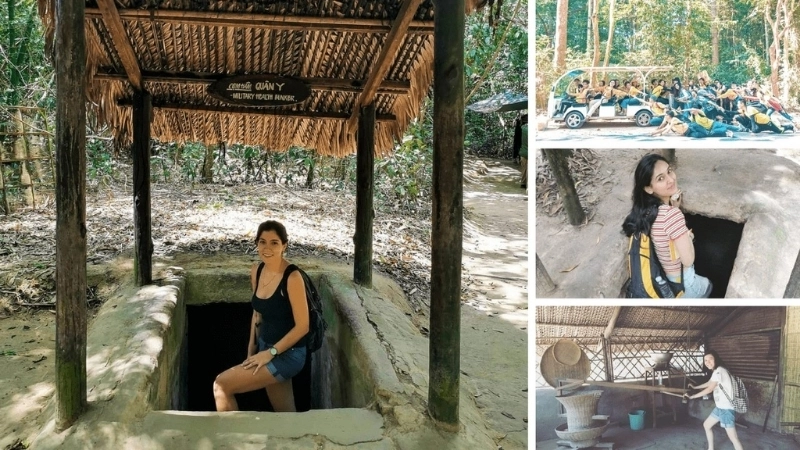Một lối vào địa đạo Củ Chi được ngụy trang kỹ lưỡng dưới gốc cây