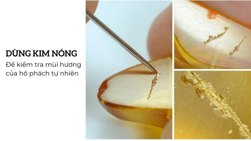  Dùng kim nóng để kiểm tra mùi hương đặc trưng của hổ phách tự nhiên.