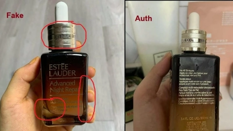  Đường khắc laser và chi tiết đầu pump trên serum Estee Lauder chính hãng