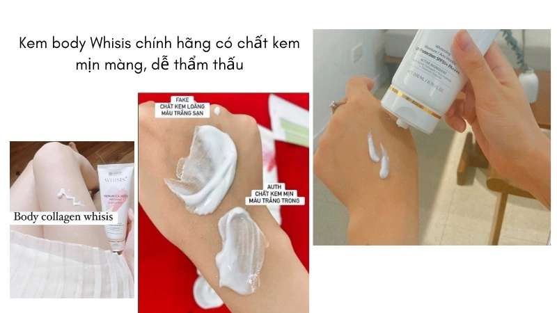 Kem body Whisis chính hãng có chất kem mịn màng, dễ thẩm thấu, không gây bết dính