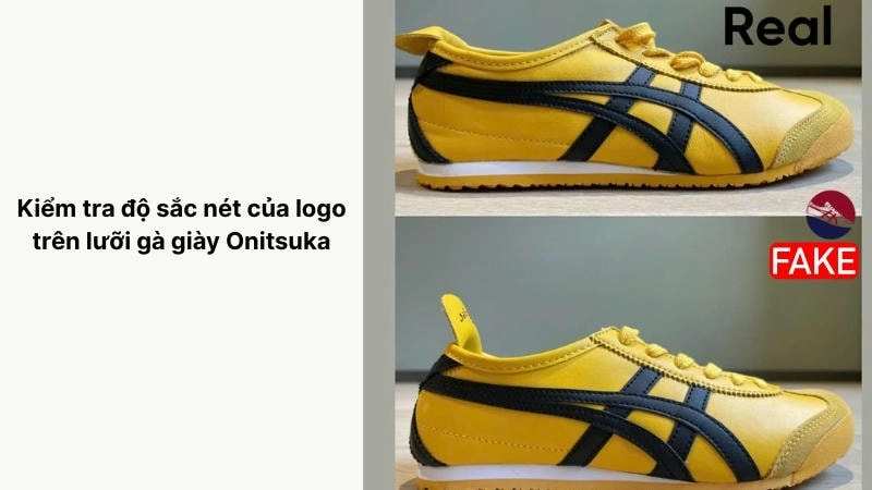Kiểm tra độ sắc nét của logo trên lưỡi gà giày Onitsuka