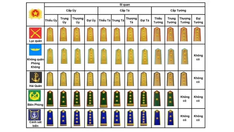 Quân hàm trung sĩ và các cấp hạ sĩ quan thường có vạch ngang trên nền quân hàm, biểu thị cấp bậc