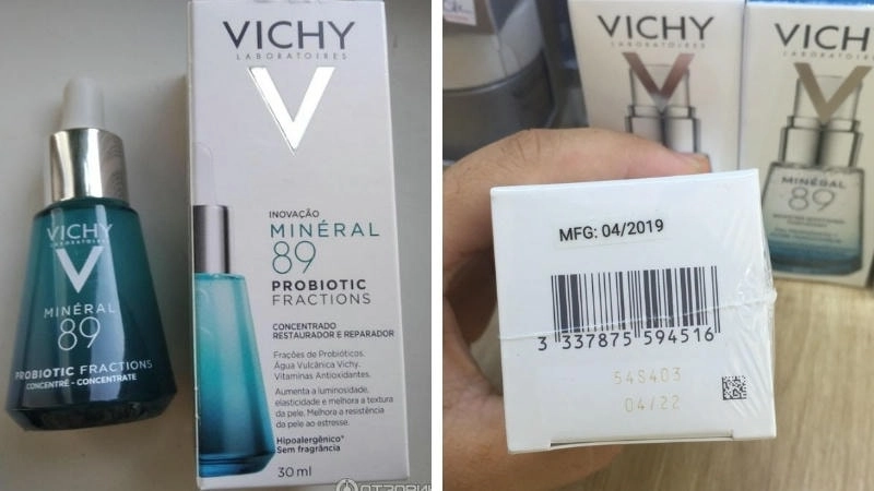 So sánh vỏ hộp Vichy Mineral 89 thật và giả