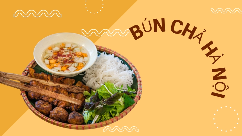 Suất bún chả kẹp que tre nướng than hoa thơm ngon hấp dẫn